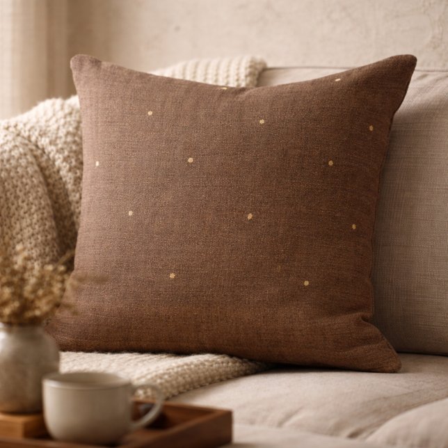 Almofada Taupe Rustic Hearth Throw Pillow (Dark taupe woven texture print with subtle gold sparks, grounded layers for warm hearth spaces)