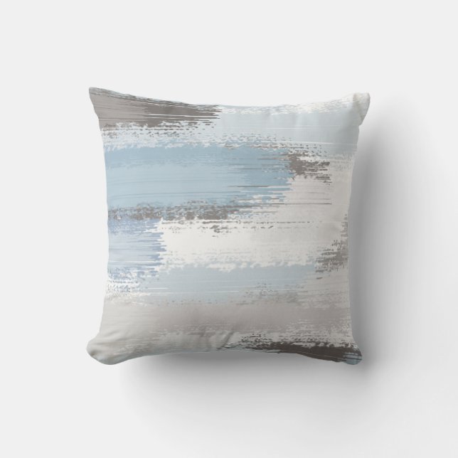 Almofada Taupe Slate Blue Abstrato Brushstrokes (Frente)