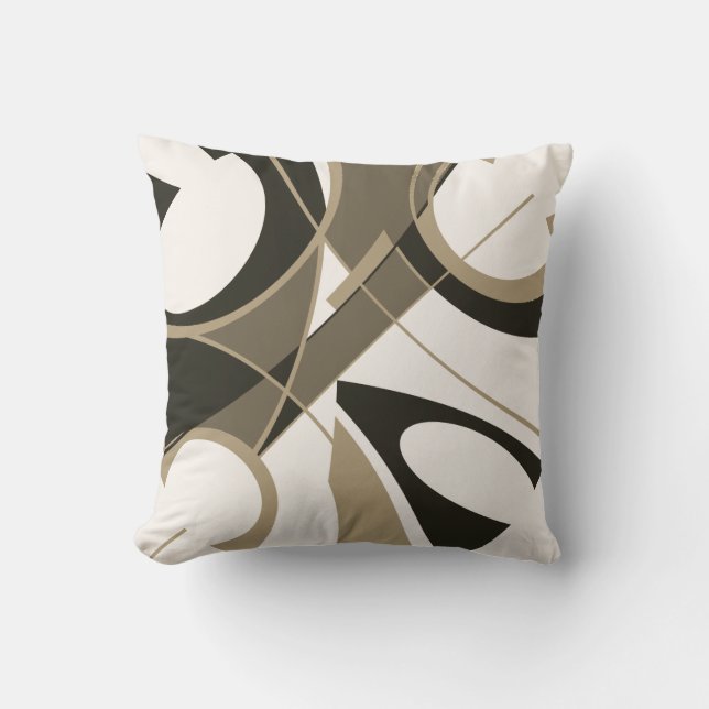 Almofada Taupe Tan Black on Off-White Diagonal Art Abstrato (Frente)