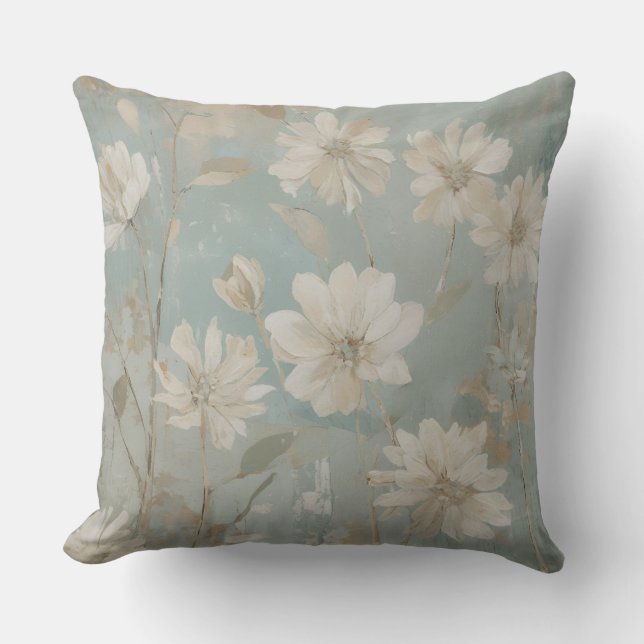 Almofada Té Verde Bege Creme Floral Suave (Frente)
