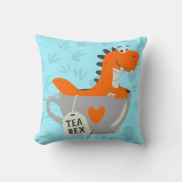 Almofada Tea Rex Dinosaur Teal Orange Kids Decoração da Sal