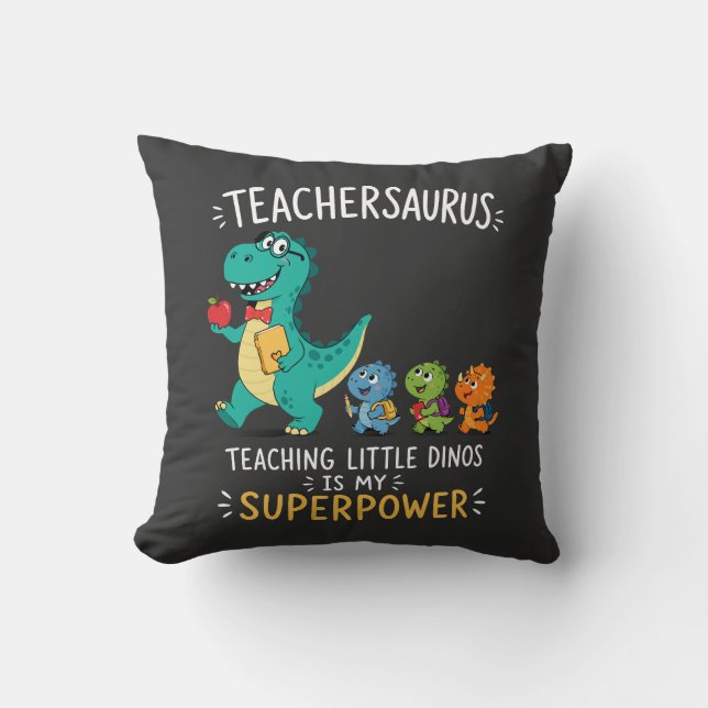 Almofada Teachersaurus humor de professor com pequenos dino (Frente)