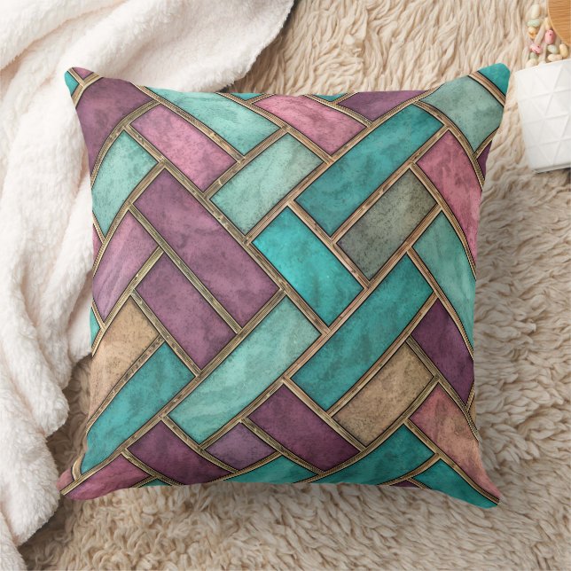 Almofada Teal and Mauve Herringbone Tile Pattern - Brick (Cobertor)