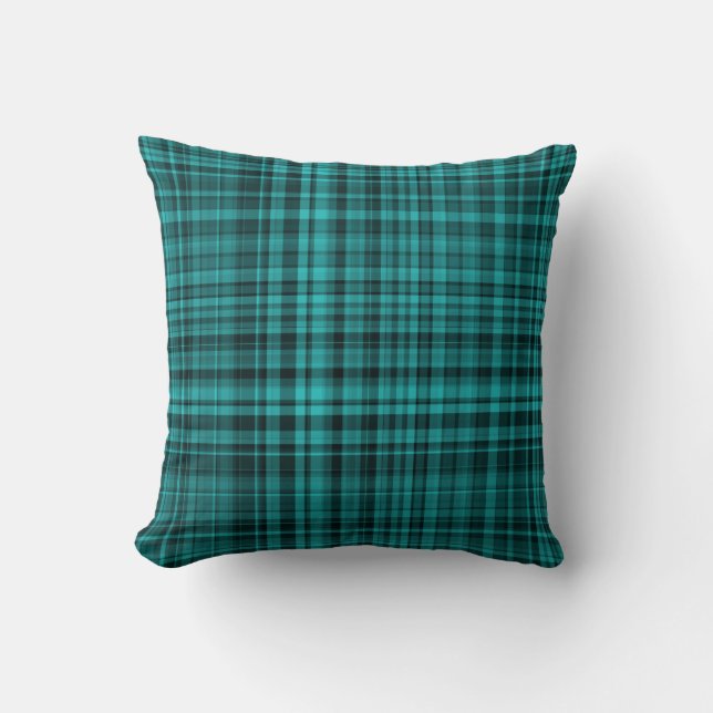 Almofada Teal Black Plaid Pattern (Frente)