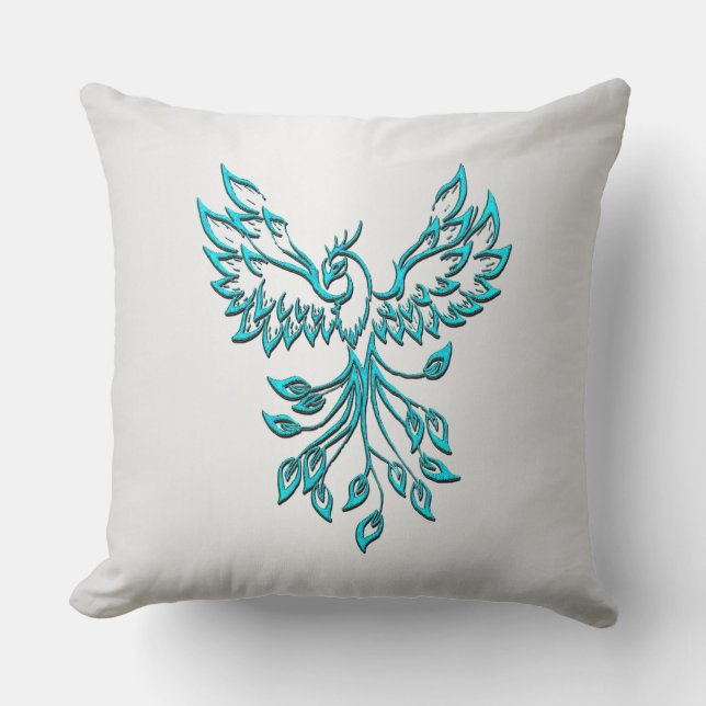 Almofada Teal Blue Phoenix nasce em prata (Frente)