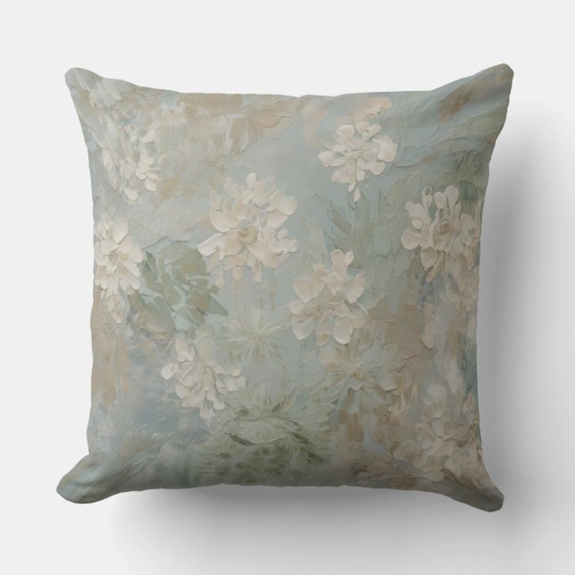 Almofada Teal Blue Sage Green Beige Floral (Frente)