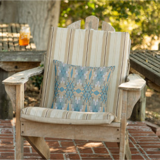 Almofada Teal Blue Taupe Brown Tribal Art Patterno
