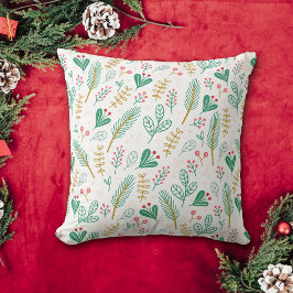 Almofada Teal Boho Pine Agulha Leaf Berry Holiday