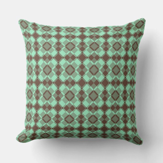 Almofada Teal Brown Checker Argyle Pattern (Frente)