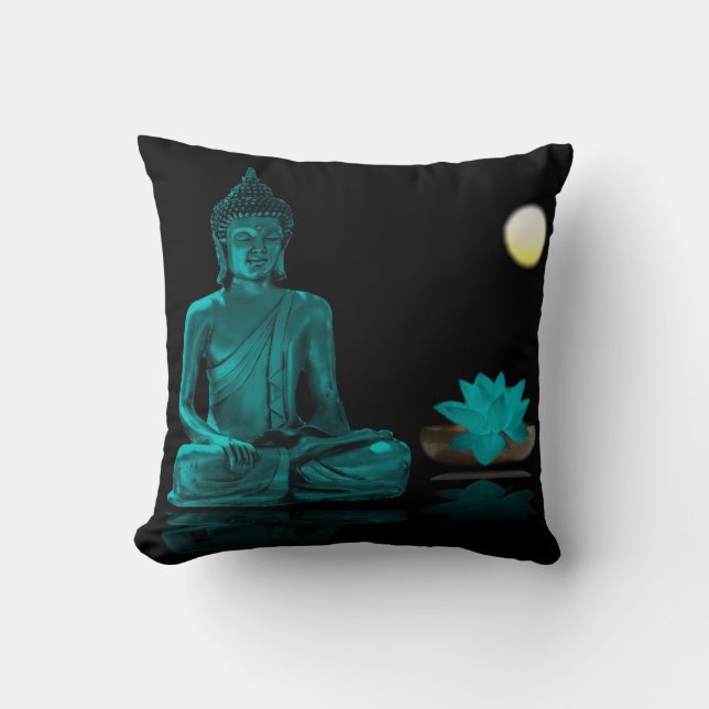 Almofada Teal Buddha e Lotus no Travesseiro decorativo da N (Frente)