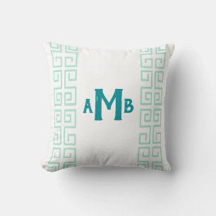 Almofada Teal Chinoiserie largo Grego - Greve-Chave Monogra