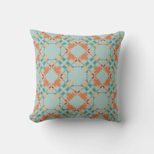 Almofada Teal Coral Orange Seafoam Azulejos mediterrânicos