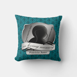 Almofada Teal Damask "In Loving Memory" Em Memoriam