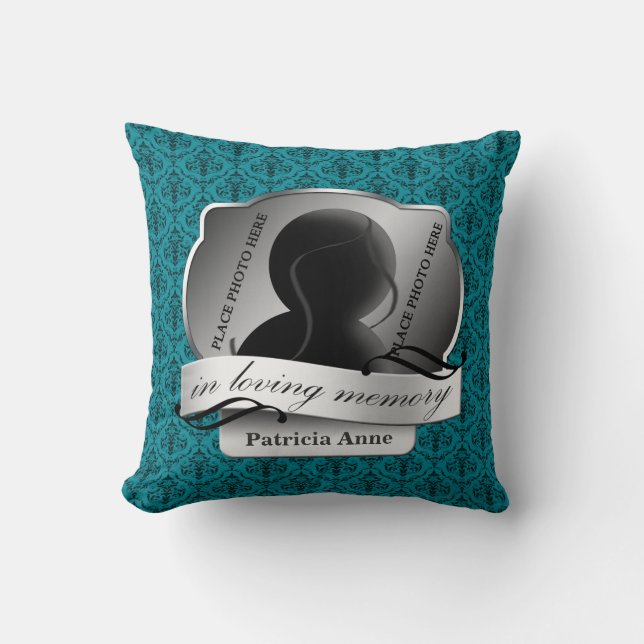 Almofada Teal Damask "In Loving Memory" Em Memoriam (Frente)