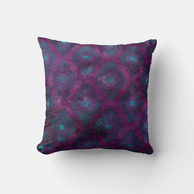 Almofada Teal Damask on Purple (Frente)