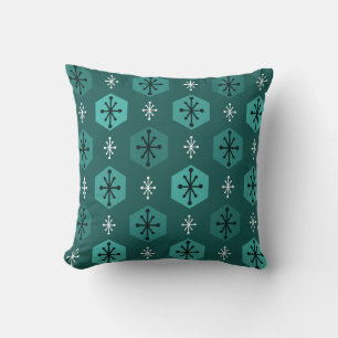 Almofada Teal dos Flocos de Neve de Natal Retroativo