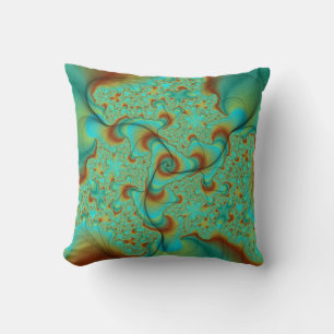 Almofada Teal e Rust Travesseiro de arte fractal