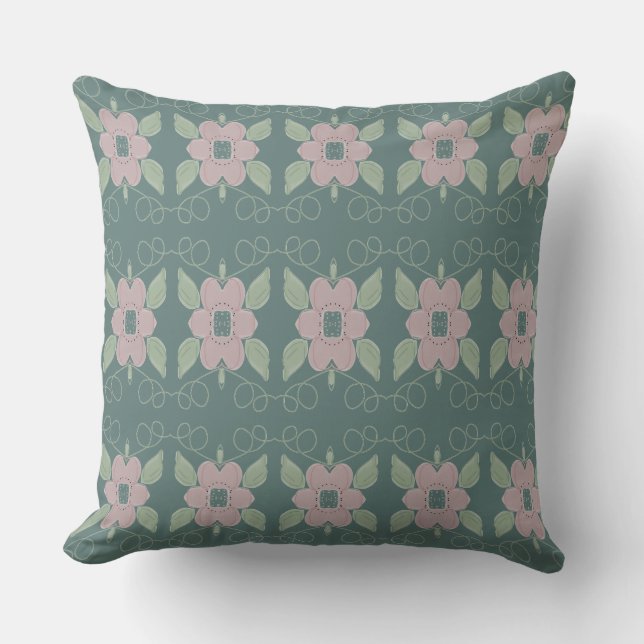 Almofada Teal e Travesseiro Floral Rosa (Frente)