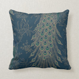 Almofada Teal escuro e estilo vitoriano Dourado Pavão