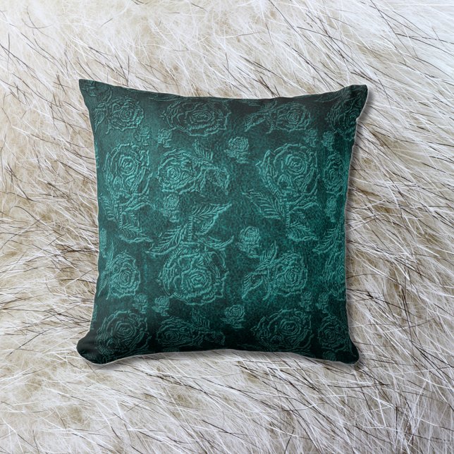 Almofada Teal Faux Emboscada De Couro-Rosa (Criador carregado)