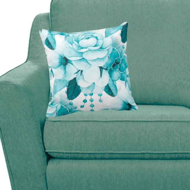 Almofada Teal Floral Buquê (Criador carregado)