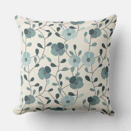 Almofada Teal Green and Beige Floral Throw Pillow