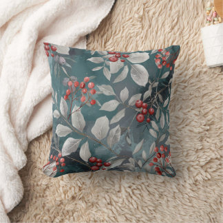 Almofada Teal Green, Blue Pillow with Berries