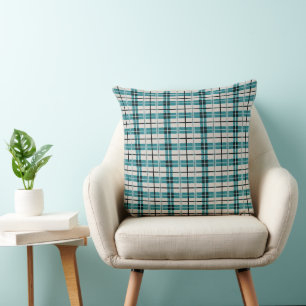 Almofada Teal Green Dusty Xadrez primitiva