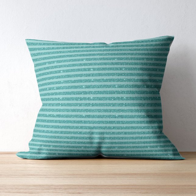 Almofada Teal Green Glitter Style Horizontal Stripes (Criador carregado)