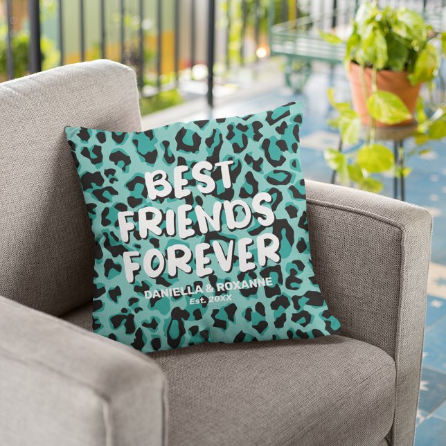 Almofada Teal Leopard BFF Melhor Besties De Amigo (Criador carregado)