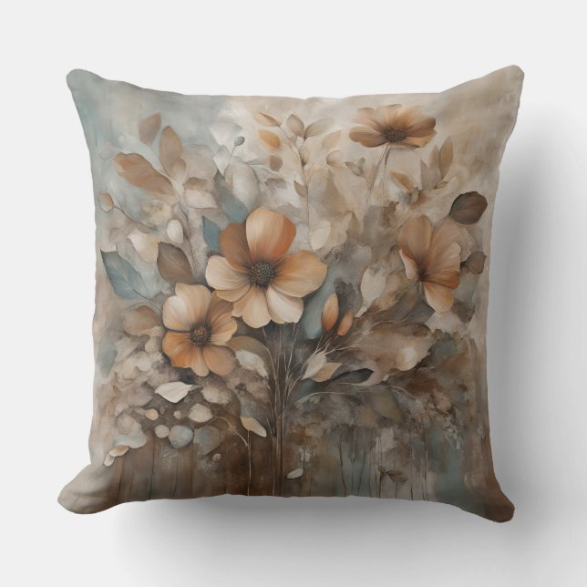 Almofada Teal Orange Beige Tones Wildflower Floral (Frente)