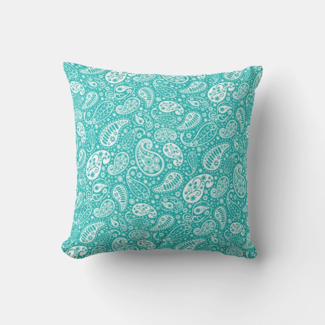 Almofada "Teal Paisley Travesseiro decorativo" (Frente)