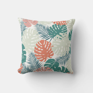 Almofada Teal Russet Palm Leaf Patterno Tropical