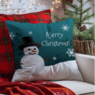 Almofada Teal Snowman Winter Scene Travesseiro decorativo d