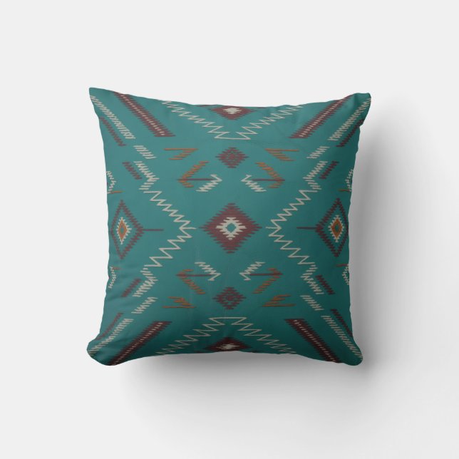 Almofada Teal Southwest Navajo Geometric (Frente)