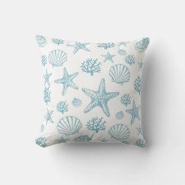 Almofada Teal Starfish Seashell Beachy Patterno