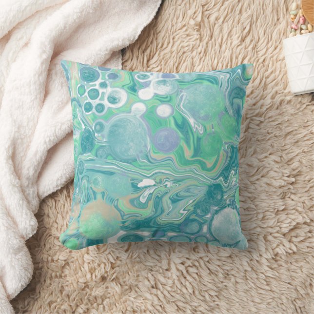 Almofada Teal Verde Azul Marble Fluid Art (Cobertor)