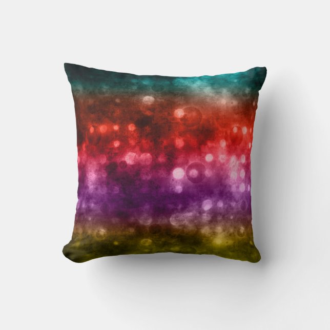 Almofada Teal, Vermelho, Roxo e Design de Bokeh Chartreuse (Frente)