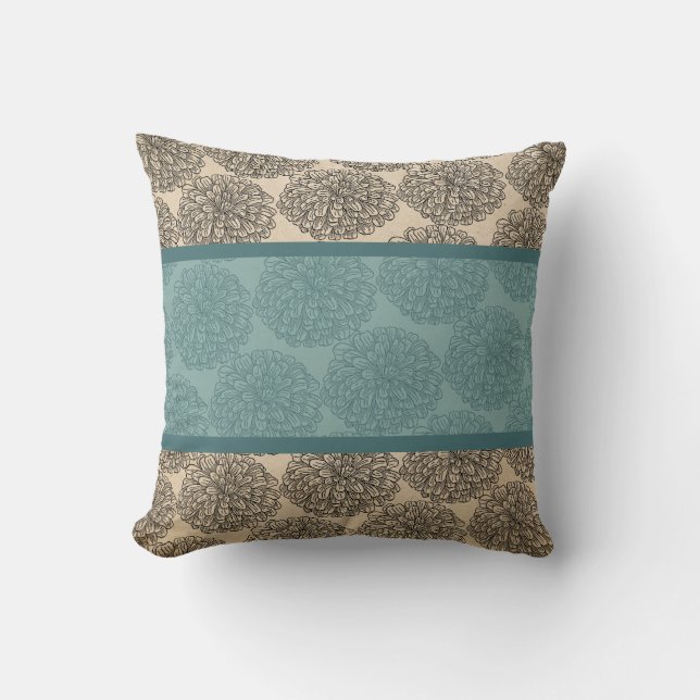 Almofada Teal Vintage Travesseiro de Zinnia (Frente)