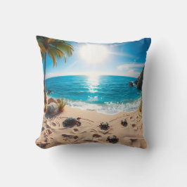 Almofada Teal Watercolor Sea Turtle Coastal Zen