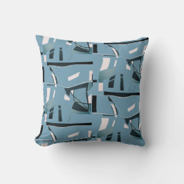 Almofada Teal White em Formas Azuis Claro Linhas de Arte Im