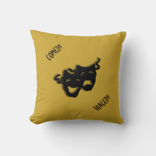 Almofada Teatro Feliz Triste Grego Máscaras Dourado Travess