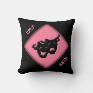 Almofada Teatro Feliz Triste Grego Máscaras Rosa Travesseir
