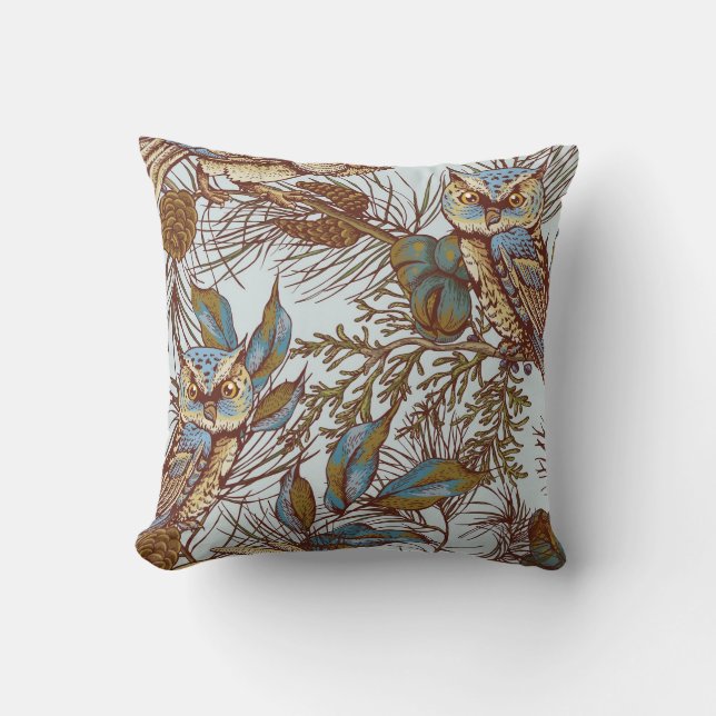 Almofada tecido azul de ovo de ovelha-coruja (Frente)