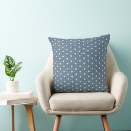 Almofada Tecido de Jeans Azul e Corações Brancos