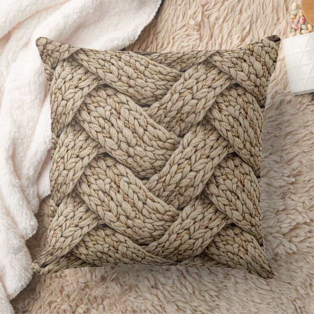 Almofada Tecido de Tricô com Linha Entrelaçada – Bege Quent (Cobertor)