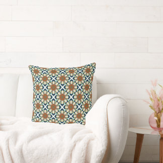 Almofada Tecido Inspirado em Azulejos Boêmios com Ferrugem,