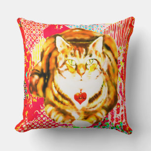Almofada Tecidos Vermelhos Decorativos de Gato TigerTravess