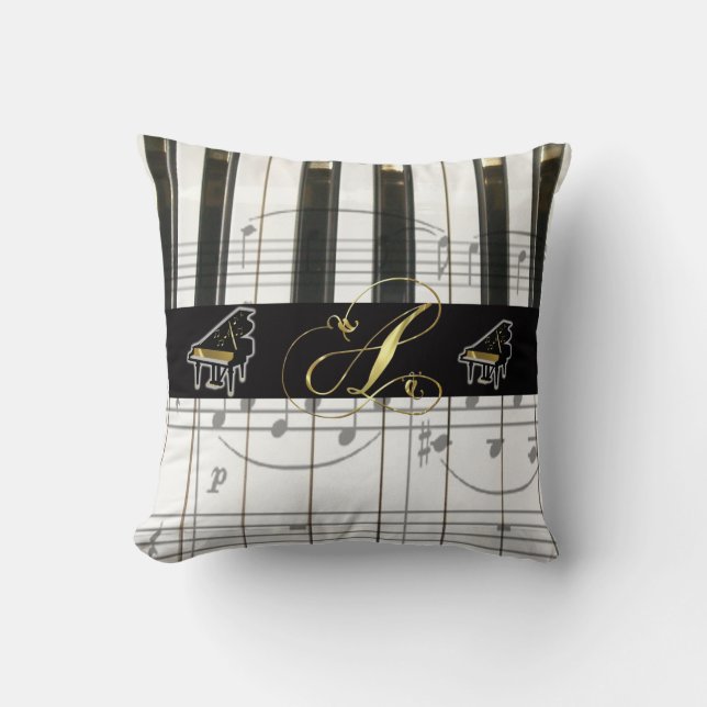 Almofada Teclado de piano de cauda do monograma "A" (Frente)