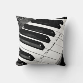 Almofada Teclas Piano Personalizadas de Música Preta e Bran